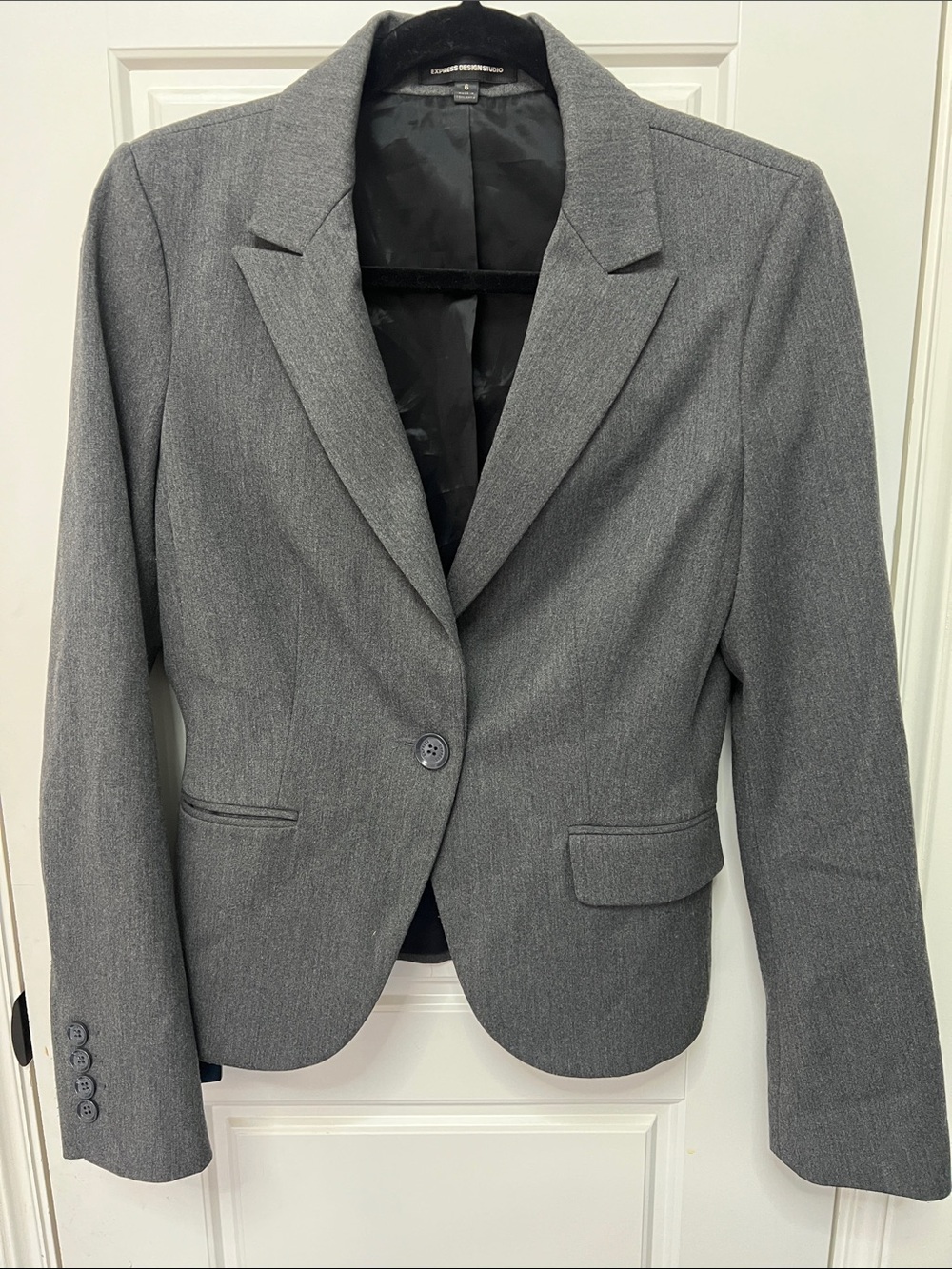 Express Women's Gray Single-Button Tailored Blazer Jacket